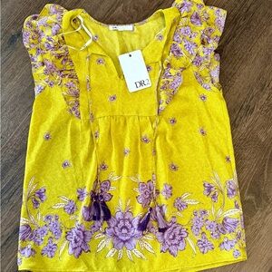 DR2 Mustard and Lavender Floral Blouse